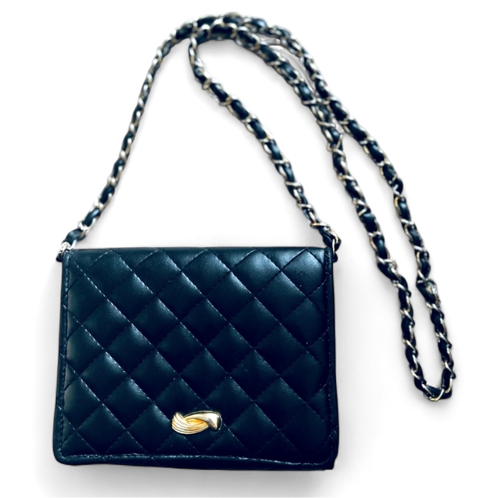 Walborg Vintage 1980’s Handbag black Clutch Quilted Purse/ Gold Tone Hardware
